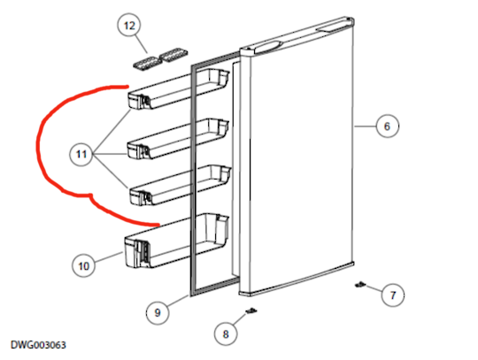 Haier Fridge Freezer middle Shelf on Door RF217TCRW1, HRZ-241, HRFZ-213, HRFZ213SS, *0083